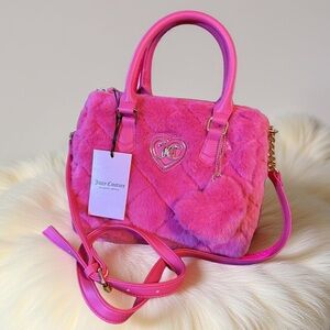 Juicy Couture NWT Stunning Barbie Pink Fur Quilted Satchel Crossbody Bag (P117)